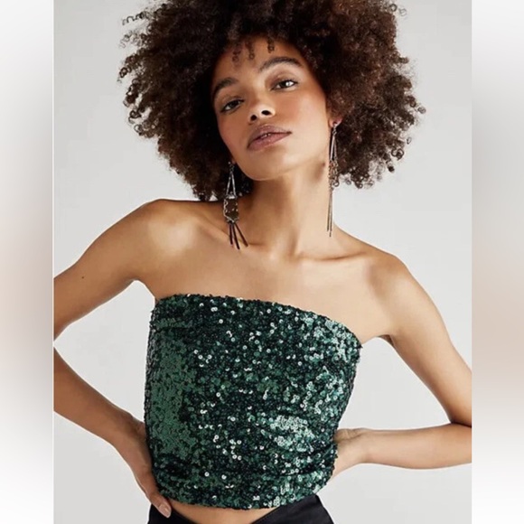 Free People Tops - Free People sequin green tube top size small
